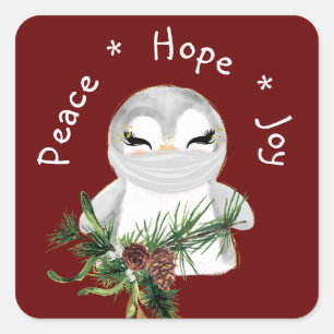 Peace Hope Joy Masked Penguin Square Sticker