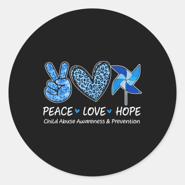 Peace Hope Love Child Abuse Awareness Pinwheel  Classic Round Sticker (Front)