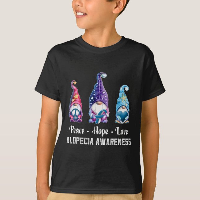 Peace Hope Love Gnomes Alopecia Awareness  T-Shirt (Front)