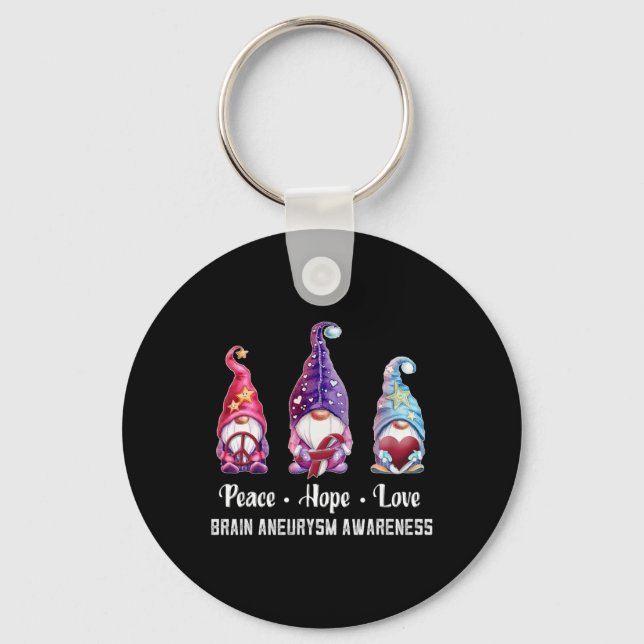 Peace Hope Love Gnomes Brain Aneurysm Awareness  Key Ring (Front)