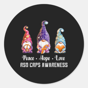 Peace Hope Love Gnomes RSD CRPS Awareness Classic Round Sticker