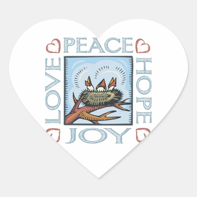 Peace, Hope, Love, Joy Heart Sticker (Front)