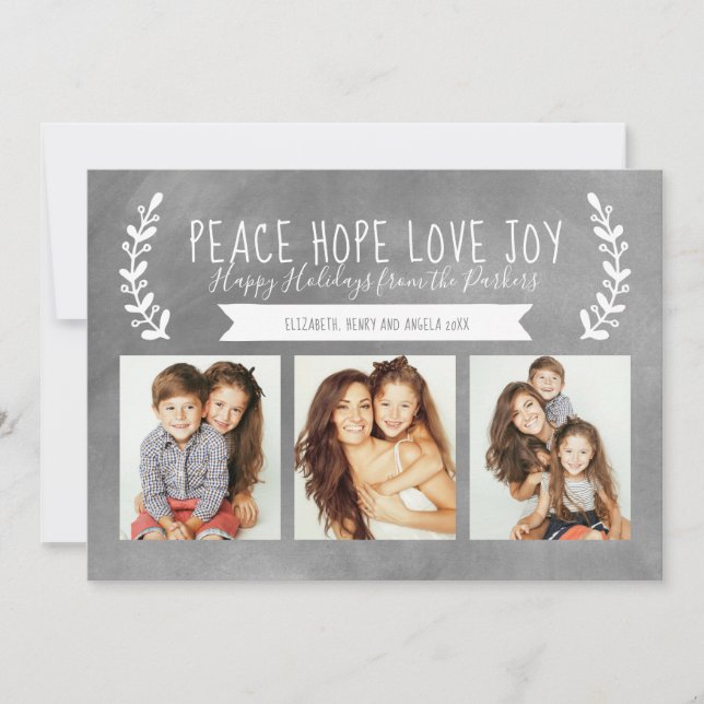 Peace Hope Love Joy Holiday Photo Chalkboard Card (Front)