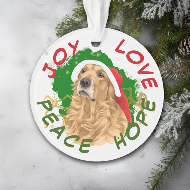 Peace Hope Santa Hat Golden Retriever Ornament (Creator Uploaded)
