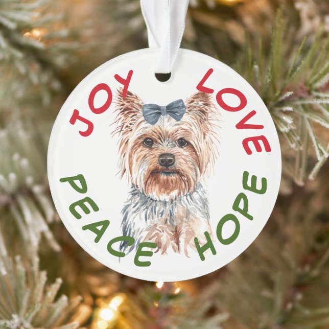 Peace Hope Santa Hat Yorkshire Terrier Ornament (Tree)