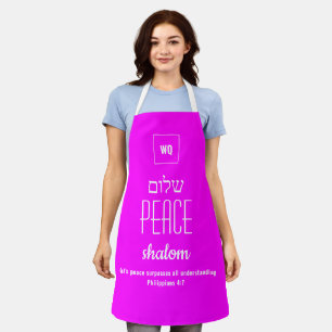 PEACE Hot Pink   Shalom Hebrew   שלום   Scripture Apron