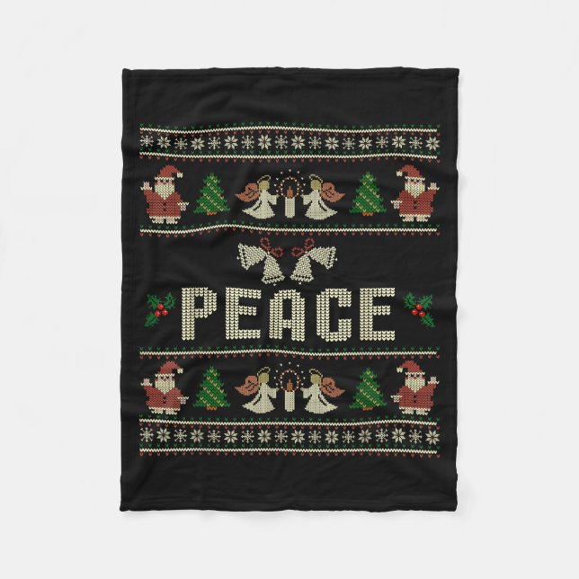 Peace I Come In Peace Couple Matching Ugly Christm Fleece Blanket (Front)