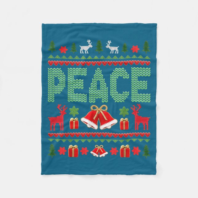 Peace I Come In Peace Couple Matching Ugly Christm Fleece Blanket (Front)