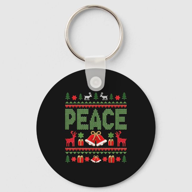 Peace I Come In Peace Couple Matching Ugly Christm Key Ring (Front)