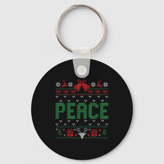 Peace I Come In Peace Couple Matching Ugly Christm Key Ring (Front)