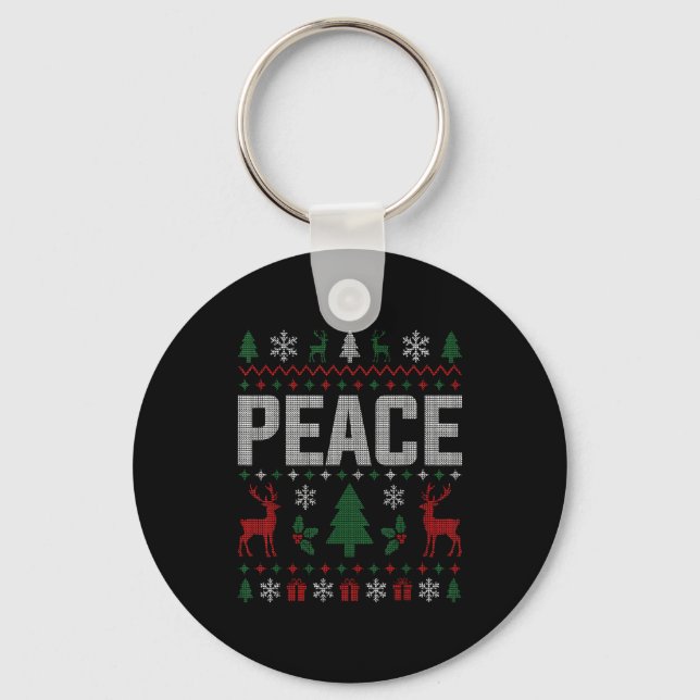 Peace I Come In Peace Couple Matching Ugly Christm Key Ring (Front)
