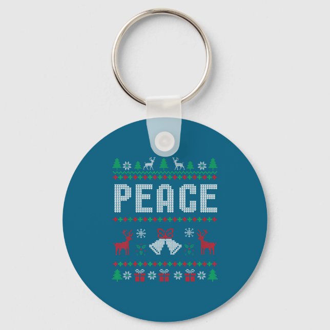 Peace I Come In Peace Couple Matching Ugly Christm Key Ring (Front)