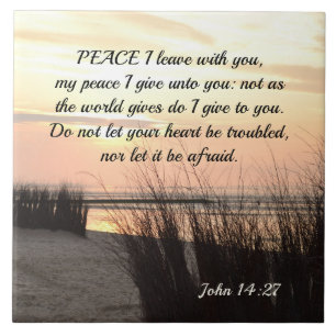 Peace I leave with you, Bible Verse Ocean Sunset Ceramic Tile