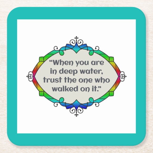 Peace in deep waters square paper coaster (Front)
