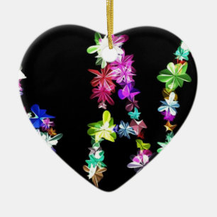 "PEACE" in Flowers Art Print Ceramic Ornament