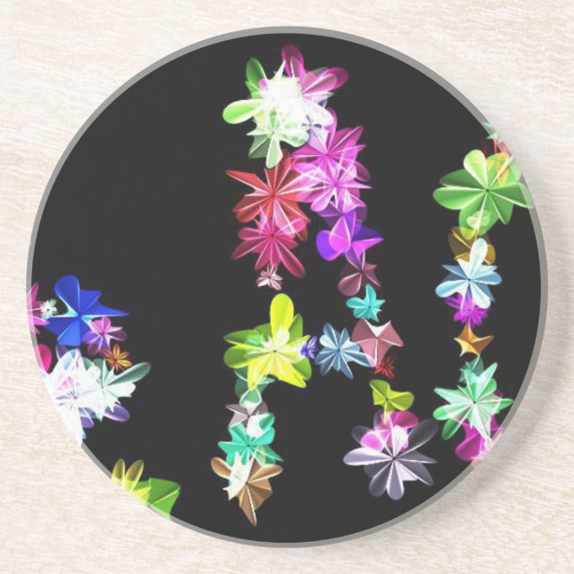 "PEACE" in Flowers Art Print Coaster (Front)
