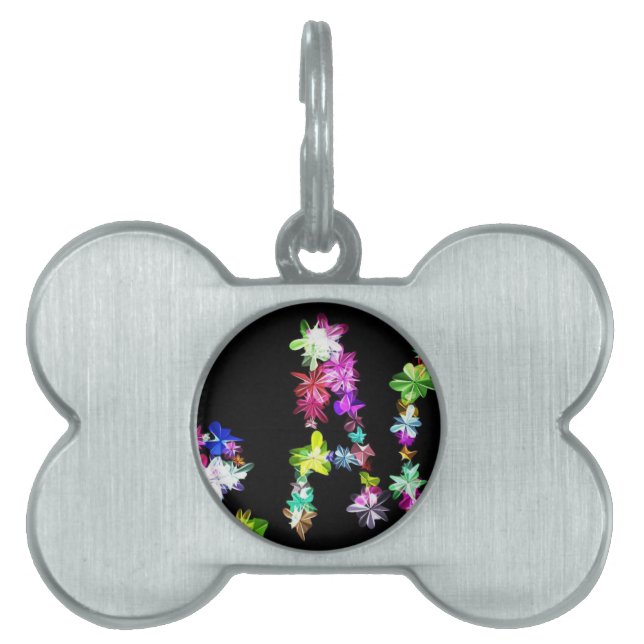 "PEACE" in Flowers Art Print Pet Tag (Front)