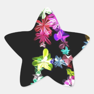 "PEACE" in Flowers Art Print Star Sticker