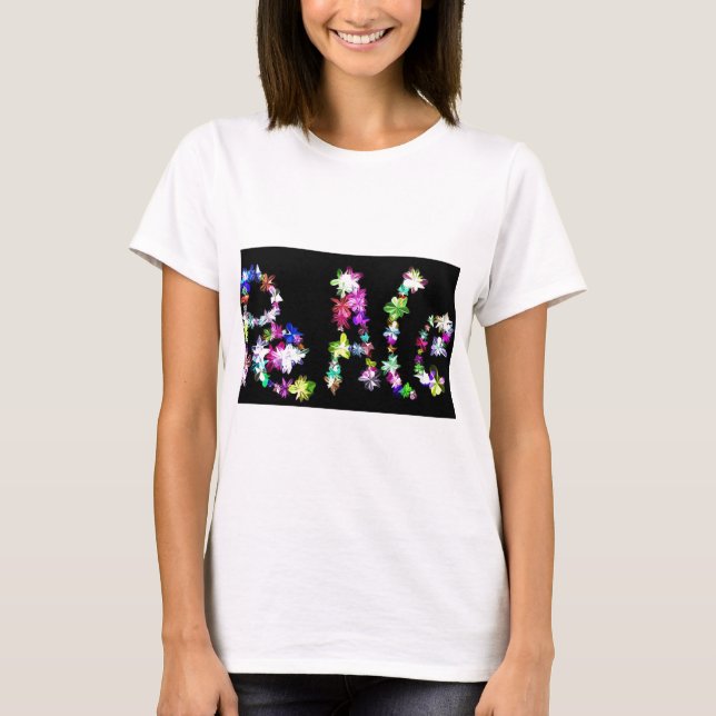 "PEACE" in Flowers Art Print T-Shirt (Front)