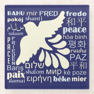 PEACE in many languages glass coaster