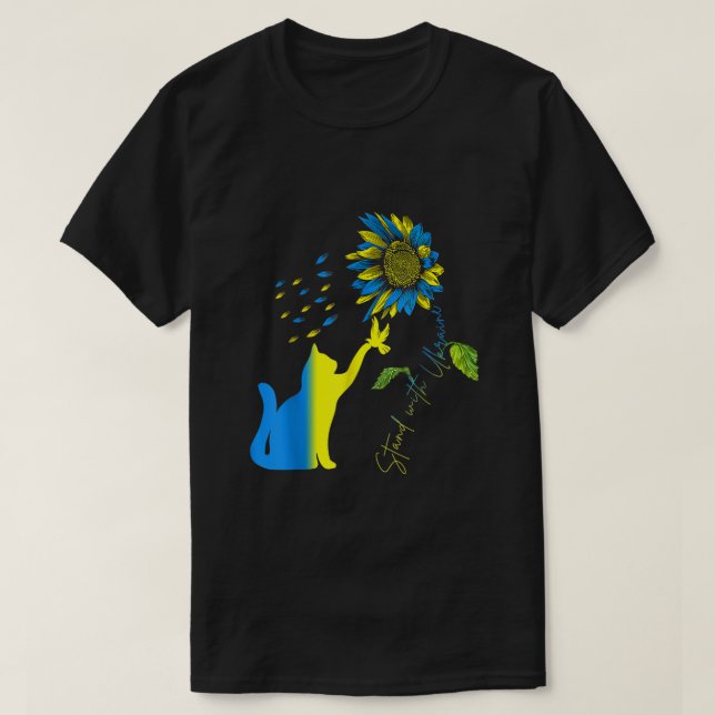 Peace in Ukraine Dove And Cat Stand with Ukraine  T-Shirt (Design Front)