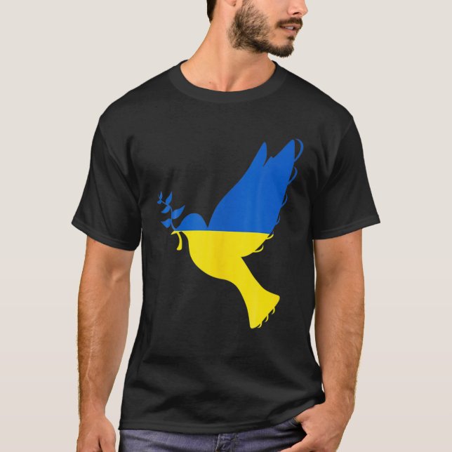 Peace In Ukraine Dove. Stand With Ukraine. Support T-Shirt (Front)