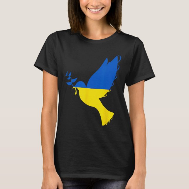 Peace In Ukraine Dove. Stand With Ukraine. Support T-Shirt (Front)