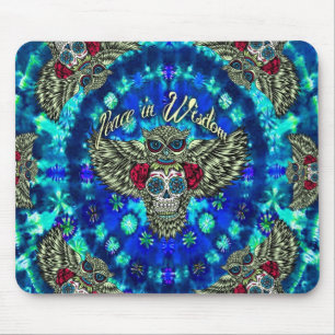 Peace in wisdom tie dye with sugar skull owl art. mouse pad