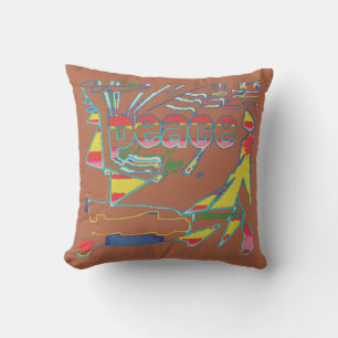 "Peace" Inspirational Red Yellow on Rust Southwest Cushion
