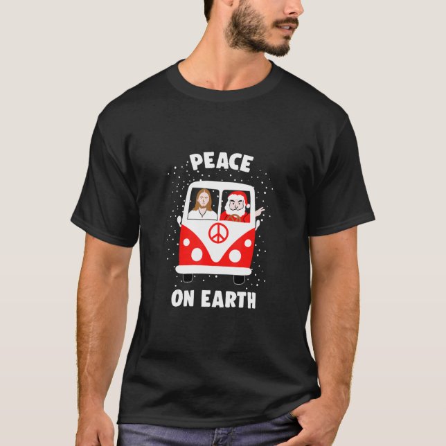Peace Is On Earth Santa And Jesus Hippie Fan Chris T-Shirt (Front)