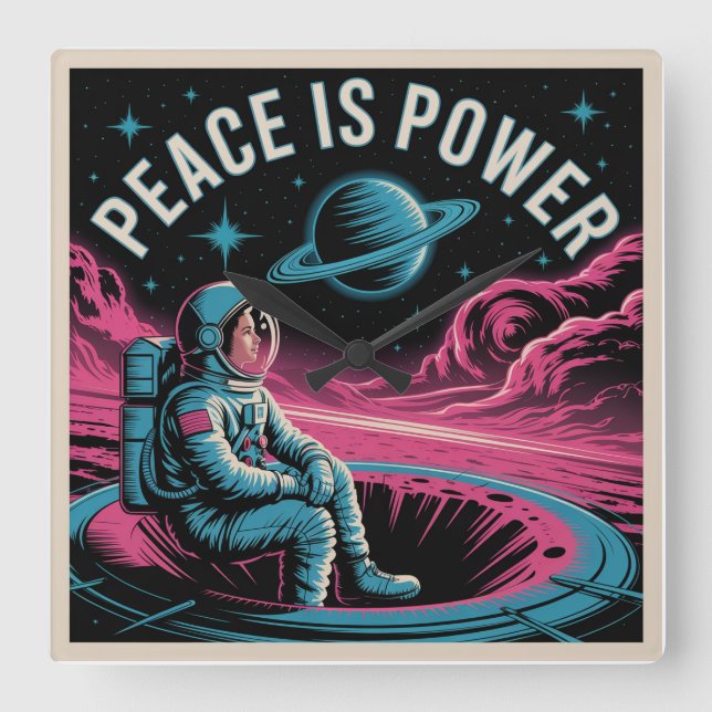 Peace Is Power Square Wall Clock (Front)