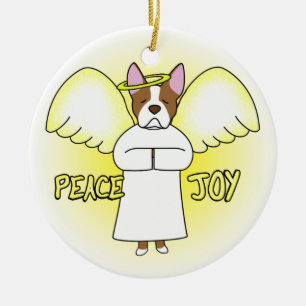 Peace Joy Angel Boston Terrier Christmas Ornament