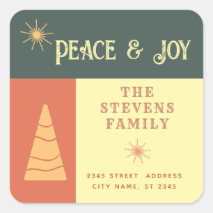 Peace & joy boho cheerful colour block holiday square sticker