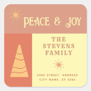 Peace & joy boho cheerful colour block holiday square sticker