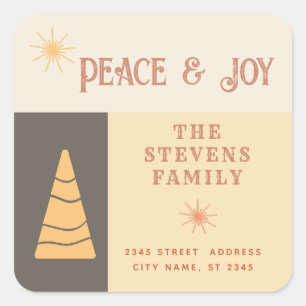 Peace & joy boho cheerful colour block holiday square sticker