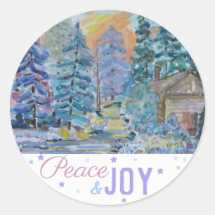 Peace & Joy - Cabin in the Woods Scene (20) Classic Round Sticker