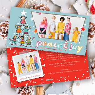 Peace & Joy Cartoon Christmas Tree Kids Fun Photo Holiday Card