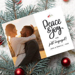Peace, Joy & Engaged, 2 Photos Custom Holiday Card
