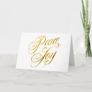 Peace Joy Faux Gold Foil Christmas Script Text Holiday Card