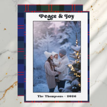 Peace & Joy Gingham Plaid Family Christmas Photo