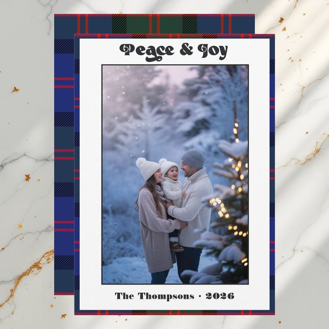 Peace & Joy Gingham Plaid Family Christmas Photo Holiday Card (Peace & Joy Gingham Plaid Family Christmas Photo Holiday Card)