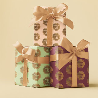 Peace & Joy, Gold Pink Green Burgundy Christmas Wrapping Paper Sheet