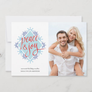 Peace & Joy Handwriting over Watercolor Snowflakes Holiday Card
