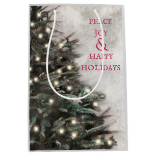Peace Joy Happy Holidays Christmas Tree Medium Gift Bag