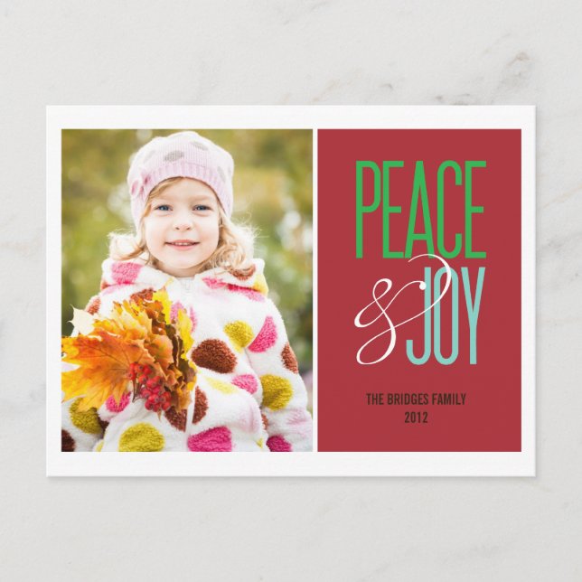 Peace & Joy Holiday Photo Card Postcard (Front)