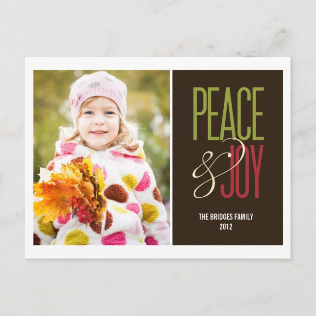 Peace & Joy Holiday Photo Card Postcard (Front)