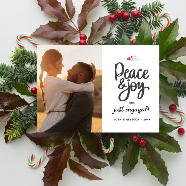 Peace Joy, Just Engaged, Christmas Photo Custom Holiday Postcard (Creator Uploaded)