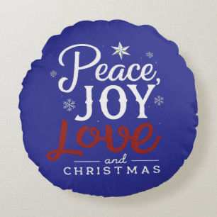 Peace Joy Love and Christmas Festive Holiday Round Cushion