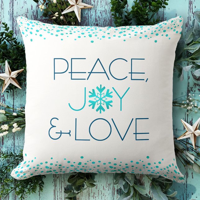 Peace Joy Love Bold Modern Snowflake Typography Cushion (Creator Uploaded)