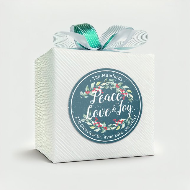 Peace Joy & Love Christmas Happy New Year Address Classic Round Sticker (Creator Uploaded)